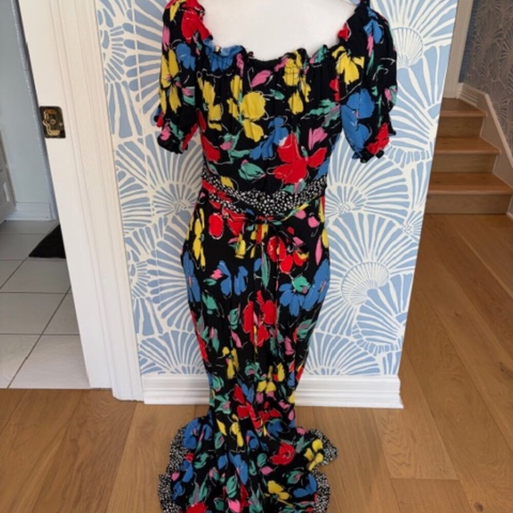 RIXO For Target Black Floral Off the Shoulder Puff Sleeve Maxi Dress Size 6 - Picture 7 of 8